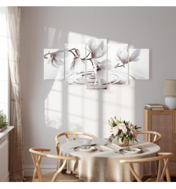 Leinwandbild - Magnolias over Water (5 Parts) Wide Grey