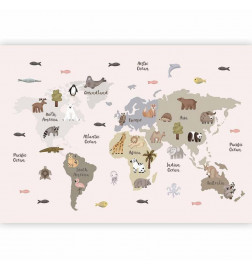 Wall Mural - Pastel Map - Animals and Continents for Childrens Room