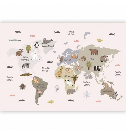 Carta da parati - Pastel Map - Animals and Continents for Childrens Room