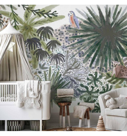 Fototapet - Flora of Madagascar - Tropical Landscape With Watercolour Animals
