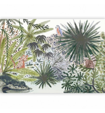 Fototapete - Flora of Madagascar - Tropical Landscape With Watercolour Animals