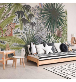 Mural de parede - Flora of Madagascar - Tropical Landscape With Watercolour Animals