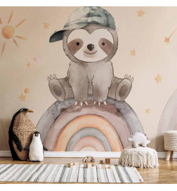 Fototapete - Little Sloth Among Stars and Rainbows