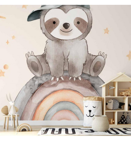 Fototapete - Little Sloth Among Stars and Rainbows