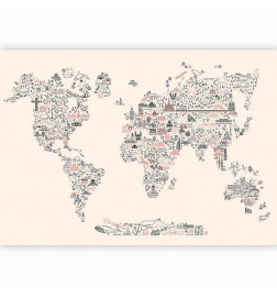Mural de parede - Map With Icons - Cartoon Representation of the World in Pastel Colours