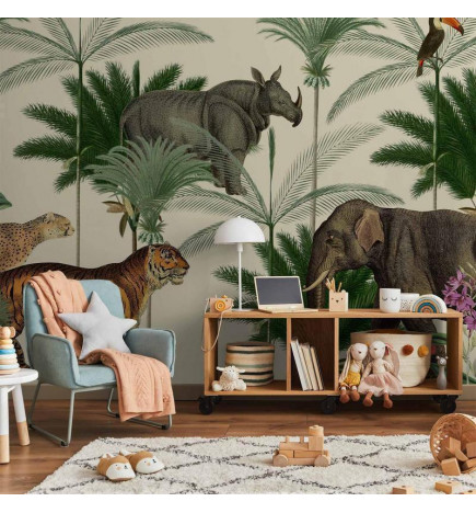Fototapeet - Jungle Land With Animals in the Style of Old Engravings