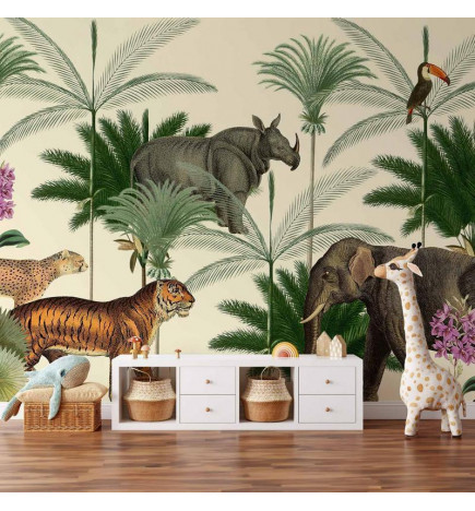Fototapetas - Jungle Land With Animals in the Style of Old Engravings