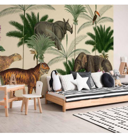 Foto tapete - Jungle Land With Animals in the Style of Old Engravings