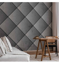 Fototapet - Grey symmetry - geometric pattern in concrete pattern with black joints