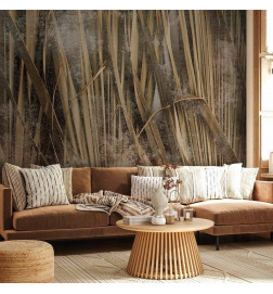 Fototapeet - Dry leaves - landscape of tall grasses in boho style with paint patterns