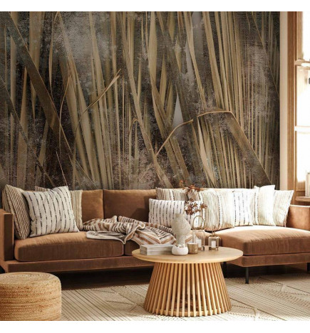 Fototapete - Dry leaves - landscape of tall grasses in boho style with paint patterns