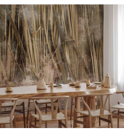 Fototapetti - Dry leaves - landscape of tall grasses in boho style with paint patterns