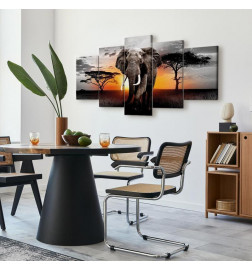 Schilderij - Elephant at Sunset