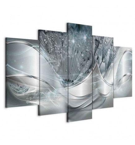 Schilderij - Sparkling Dandelions (5 Parts) Blue Wide