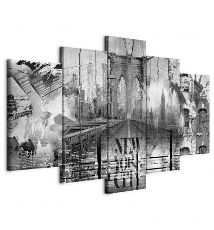 Tableau - New York City Collage (5 Parts) Wide Black and White