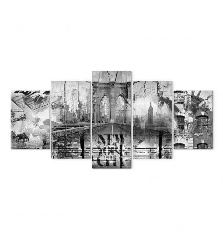 Cuadro - New York City Collage (5 Parts) Wide Black and White