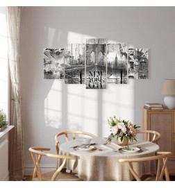 Tablou - New York City Collage (5 Parts) Wide Black and White