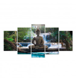 Schilderij - Buddha and waterfall
