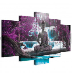 Schilderij - Waterfall and Buddha