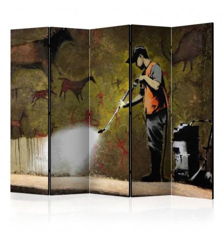 5-teiliges Paravent - Banksy - Cave Painting II [Room Dividers]