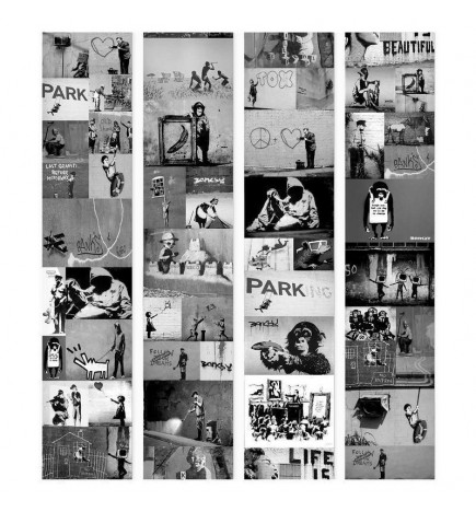 Tapisserie murale - Banksy - grey collage