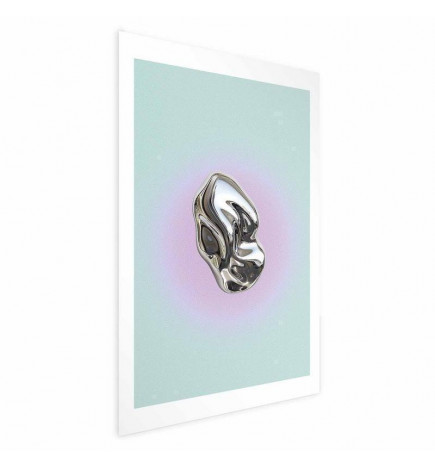 Plakāts - Metallic Form - abstract sculpture on a mint background with a purple halo