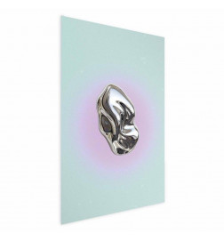 Plakāts - Metallic Form - abstract sculpture on a mint background with a purple halo