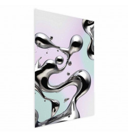 Juliste - Metallic Fluidity - abstract silver forms on a mint-purple background