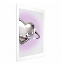 Plakat - Cosmic Heart - silver heart with a ring on a purple background