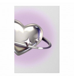 Plakat - Cosmic Heart - silver heart with a ring on a purple background