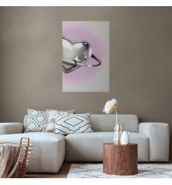 Plakat - Cosmic Heart - silver heart with a ring on a purple background