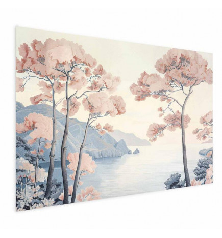 Plakāts - Ocean Cliffs and Trees Delicate Motif in Pastel Colors