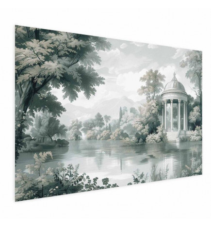 Poster - Landscape with a Park and Lake in Retro Greens