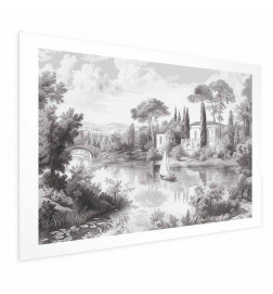 Plakāts - Black-and-White Vintage Landscape with a Pond