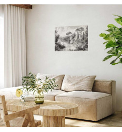 Plakat - Black-and-White Vintage Landscape with a Pond