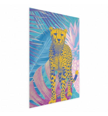 Poster - Exotic Leopard - colorful portrait of a cheetah against tropical leaves