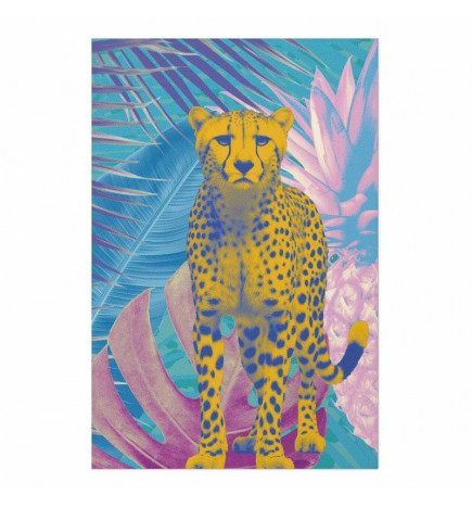 Plakatas - Exotic Leopard - colorful portrait of a cheetah against tropical leaves