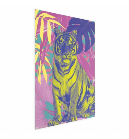 Plakatas - Colorful Tiger - intense colors of a tiger surrounded by tropical plants