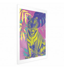 Poster - Colorful Tiger - intense colors of a tiger surrounded by tropical plants
