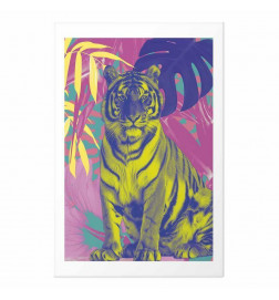 Poster - Colorful Tiger - intense colors of a tiger surrounded by tropical plants