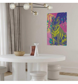 Plakatas - Colorful Tiger - intense colors of a tiger surrounded by tropical plants