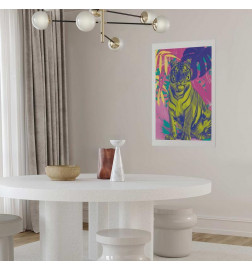 Poster - Colorful Tiger - intense colors of a tiger surrounded by tropical plants