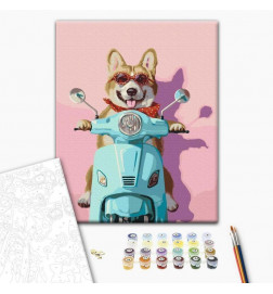 Doe-het-zelf op canvas schilderen - Dog on a scooter