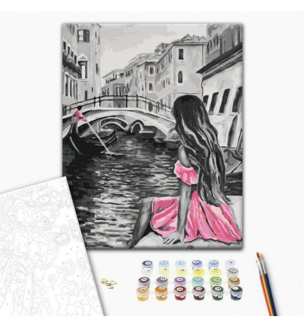 Doe-het-zelf op canvas schilderen - Venice (A Girl In A Pink Dress)