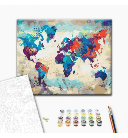 Paint By Numbers Kit - World Map (Blue & Red)