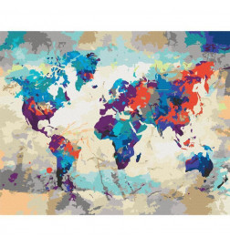 Malen nach Zahlen - World Map (Blue & Red)