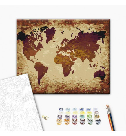 DIY kangas maalaus - World Map (Brown Colours)
