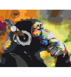 Doe-het-zelf op canvas schilderen - Monkey In Headphones (Multi Colour)