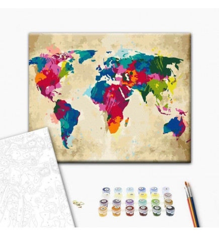 DIY glezna uz audekla - World Map (Colourful)