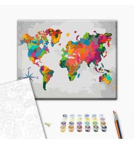 Doe-het-zelf op canvas schilderen - World Map (Compass Rose)